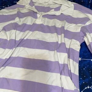 Purple and White Striped Polo Shirt